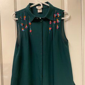 Green Floral Button-Down